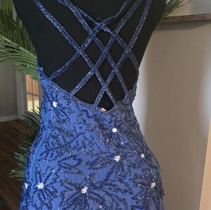 Elegant Blue Beaded Evening Dress